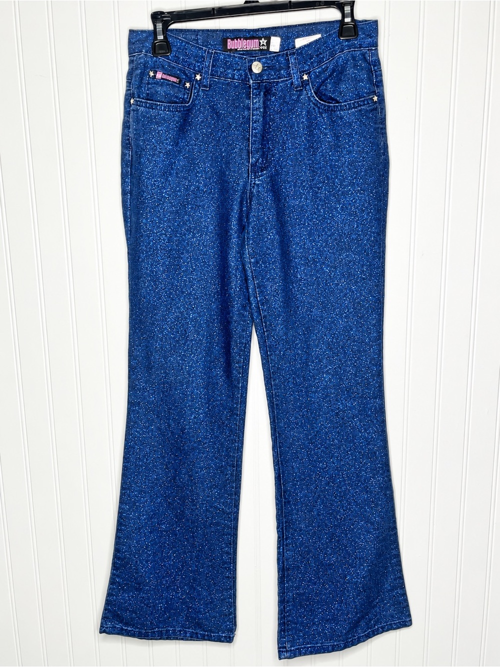 Bubblegum Vintage 90s Glitter Jeans Y2K Sparkle Denim Flare Bootcut Pants Rave